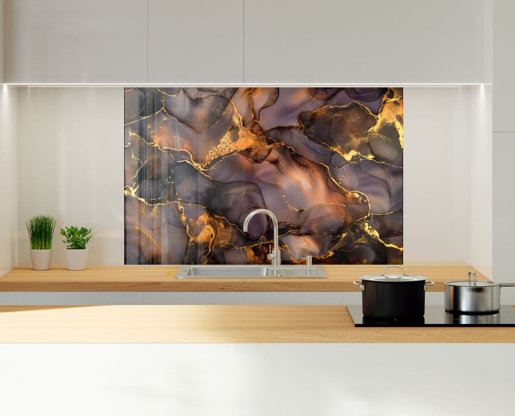 Golden Amber Agate - Glass Kitchen Backsplash-BacksplashArtworks