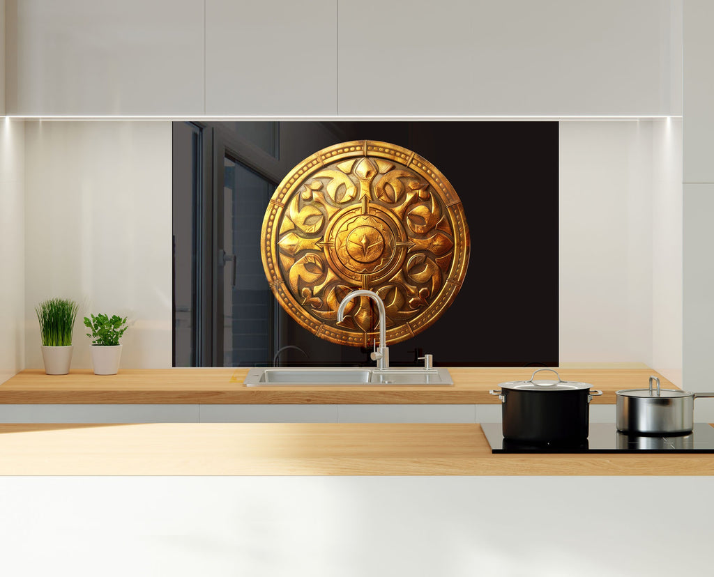 Golden Medallion - Glass Kitchen Backsplash-BacksplashArtworks