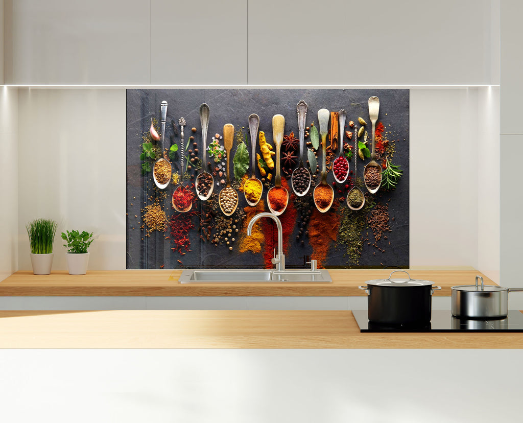 Vintage Spice Elegance - Tempered Glass Kitchen Backsplash-BacksplashArtworks