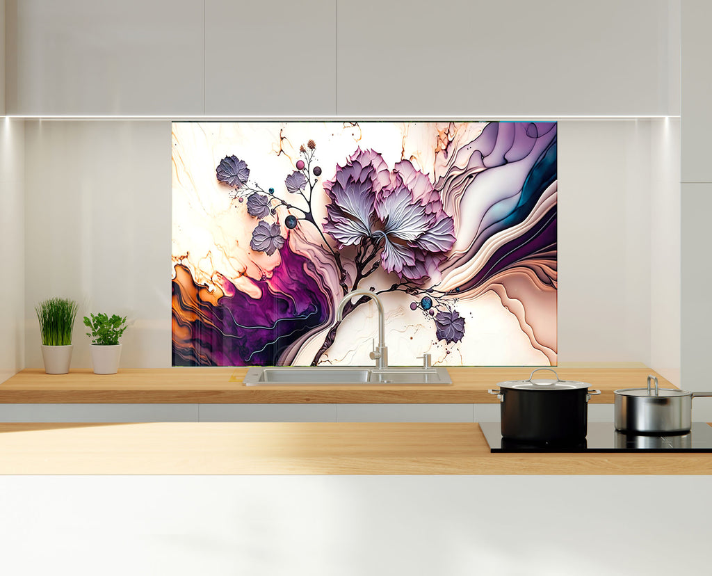 Mystic Floral Swirl - Glass Kitchen Backsplash-BacksplashArtworks