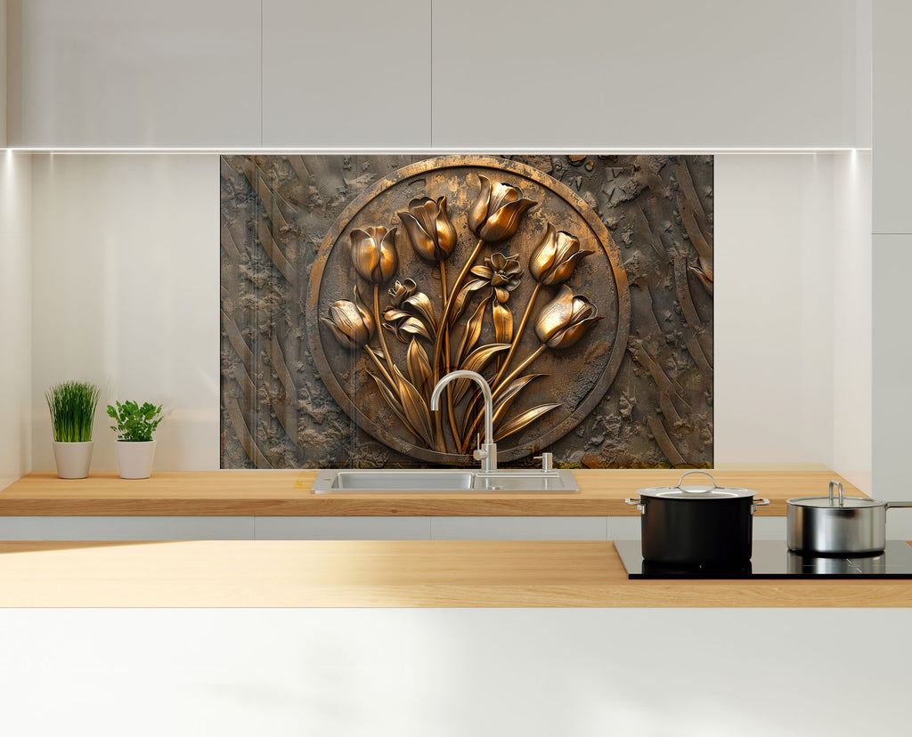 Golden Tulip Emblem - Glass Kitchen Backsplash-BacksplashArtworks