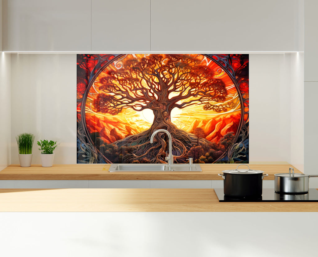 Tree of Life - Vibrant Glass Kitchen Backsplash-BacksplashArtworks