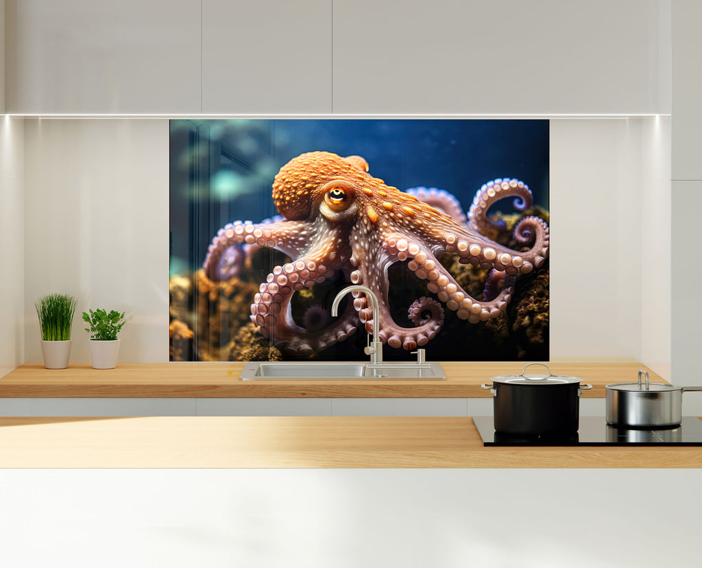 Deep Sea Octopus – Glass Kitchen Backsplash-BacksplashArtworks