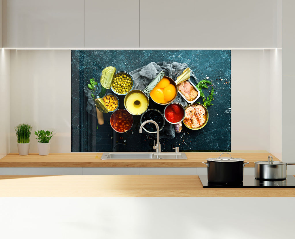 Gourmet Canned Food Art – Glass Kitchen Backsplash-BacksplashArtworks