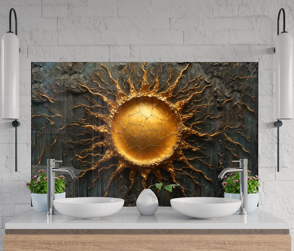 Golden Sunburst - Glass Kitchen Backsplash-BacksplashArtworks