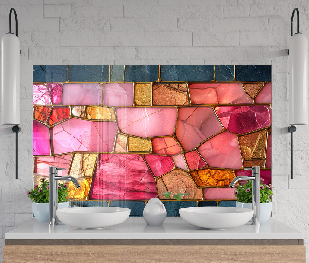 Rose Quartz - Glass Kitchen Backsplash-BacksplashArtworks