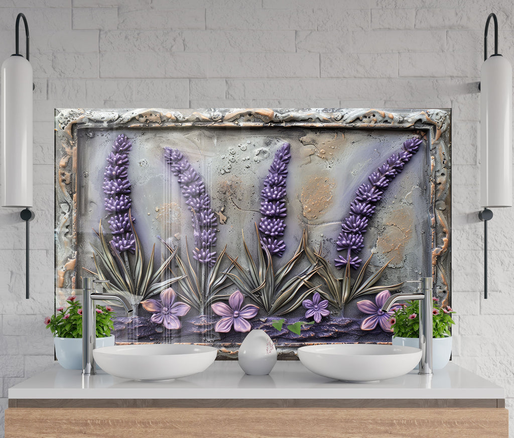 Rustic Lavender Garden - Glass Kitchen Backsplash-BacksplashArtworks