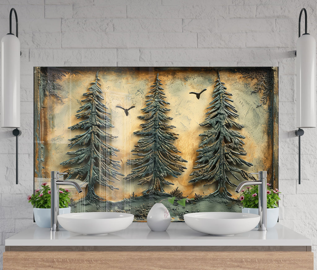 Rustic Forest Trees Wall Art - Tempered Glass Kitchen Backsplash-BacksplashArtworks