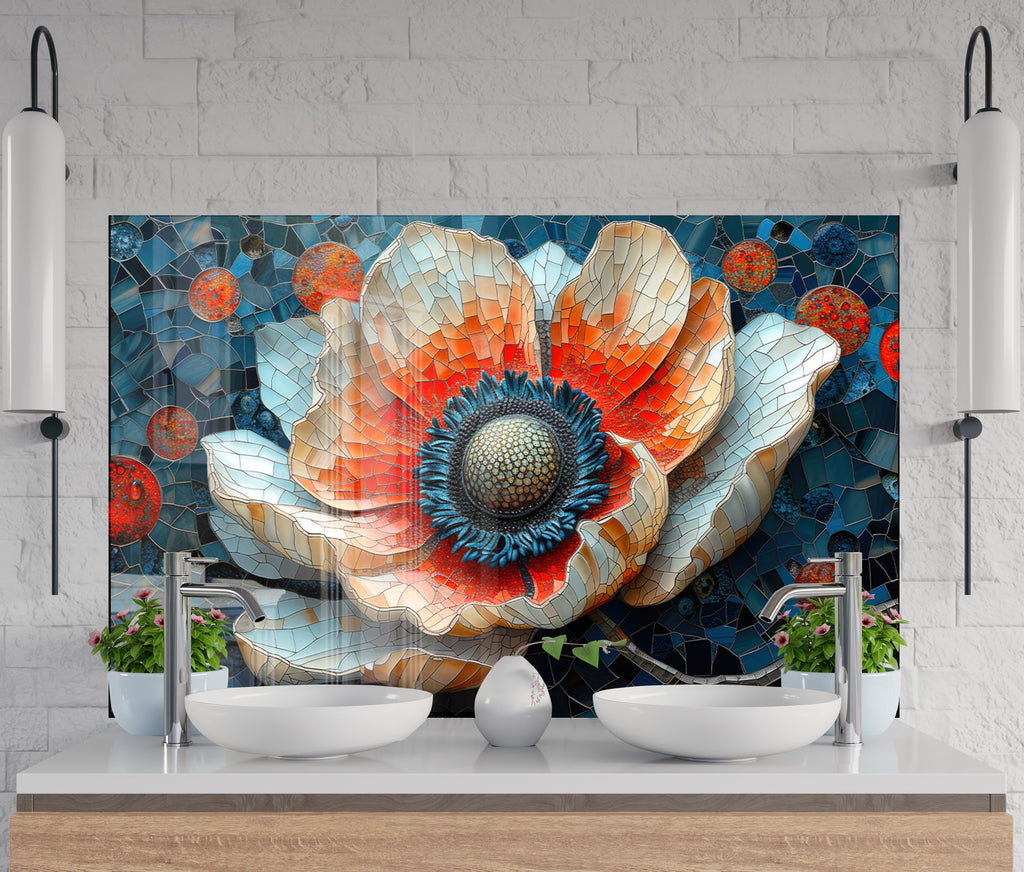 Mosaic Poppy Flower Art - Glass Kitchen Backsplash-BacksplashArtworks