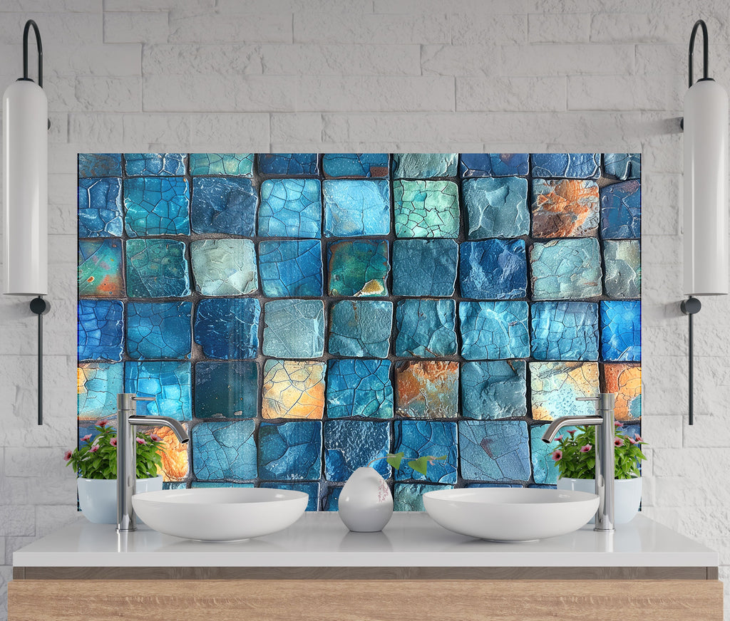 Blue Mosaic - Glass Kitchen Backsplash-BacksplashArtworks