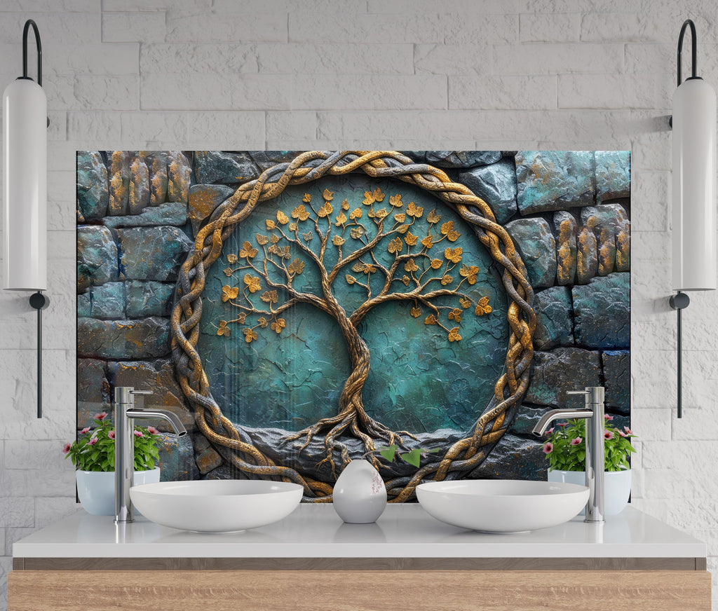Ancient Wisdom Tree - Glass Kitchen Backsplash-BacksplashArtworks