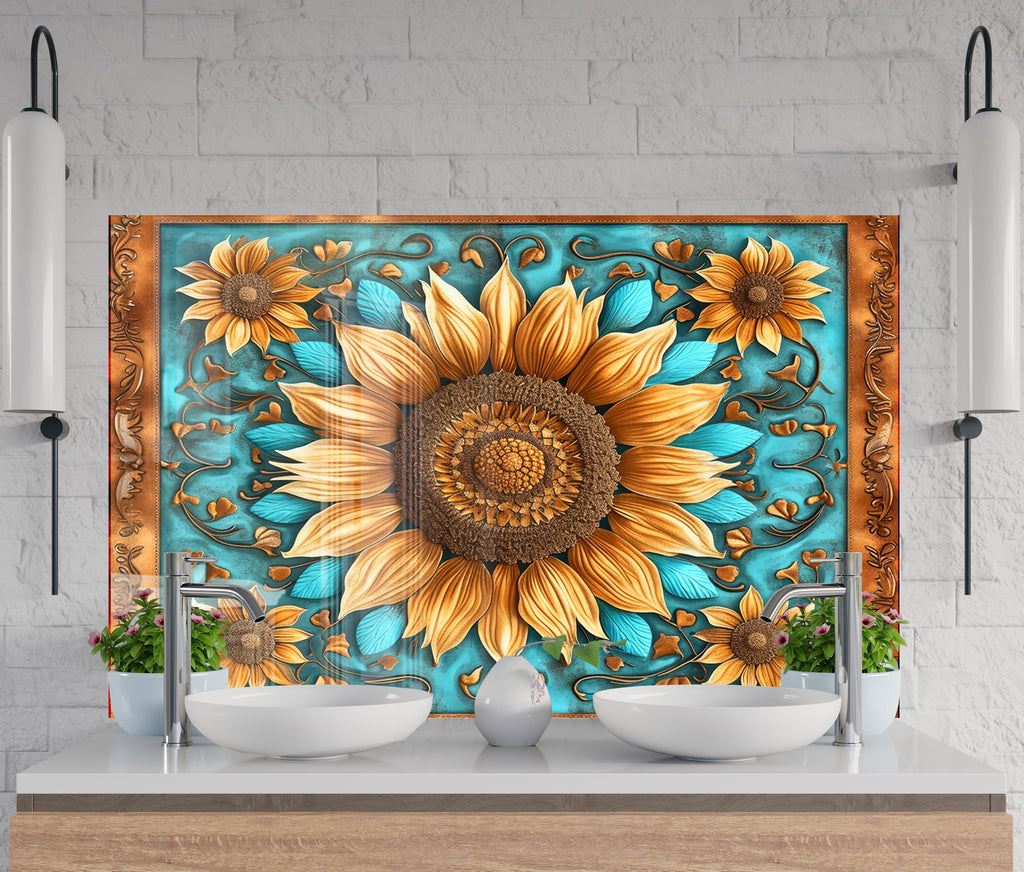 Rustic Sunflower Charm - Glass Kitchen Backsplash-BacksplashArtworks