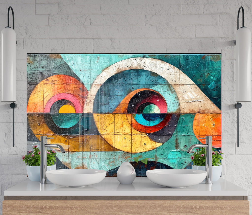 Mosaic Tempered Glass Kitchen Backsplash with Abstract Art Design-BacksplashArtworks