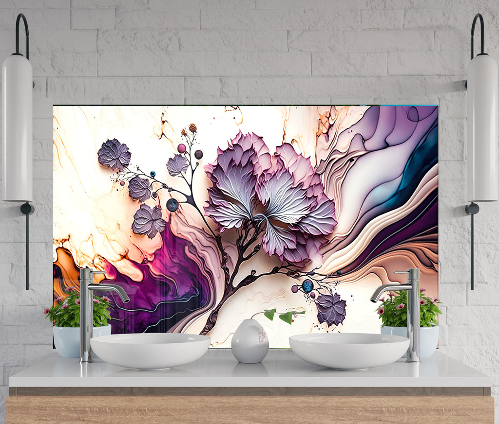 Mystic Floral Swirl - Glass Kitchen Backsplash-BacksplashArtworks