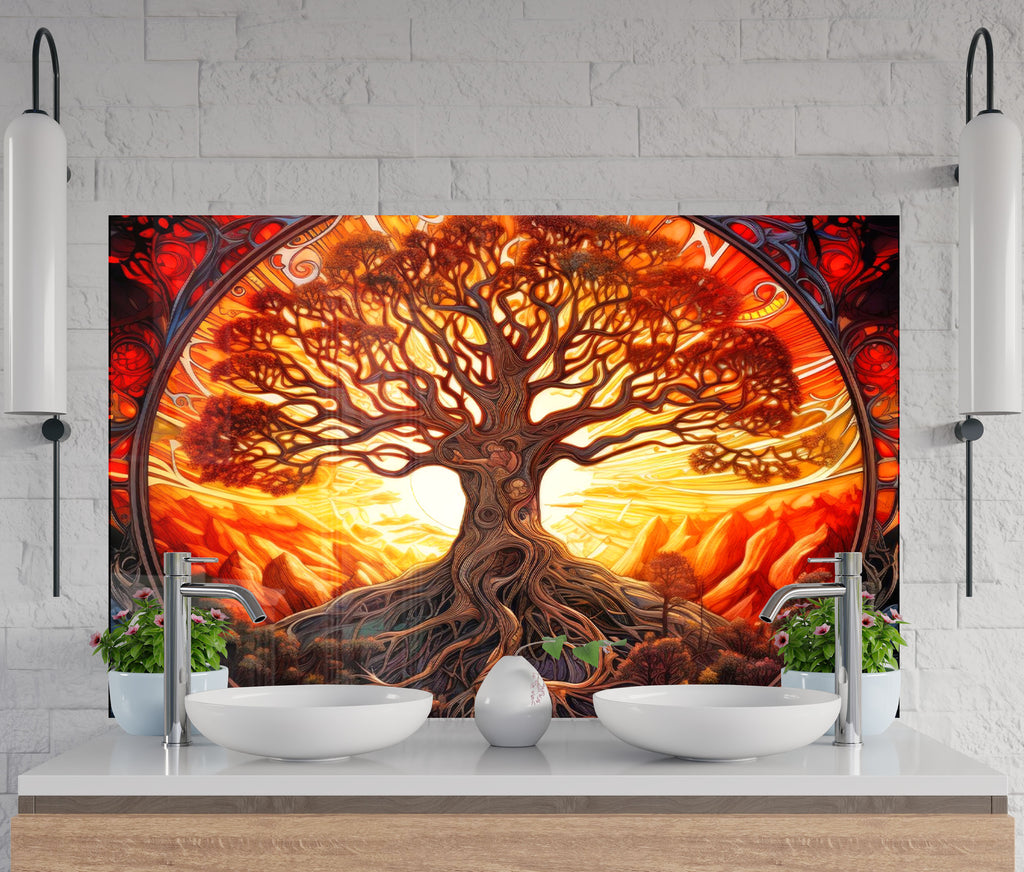 Tree of Life - Vibrant Glass Kitchen Backsplash-BacksplashArtworks