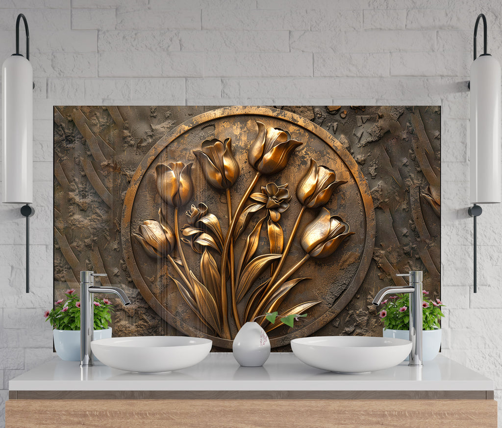 Golden Tulip Emblem - Glass Kitchen Backsplash-BacksplashArtworks