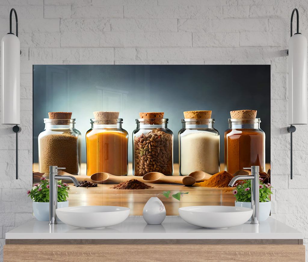 Spice Jar Collection – Glass Kitchen Backsplash-BacksplashArtworks