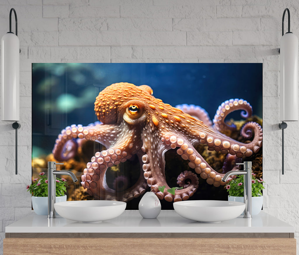 Deep Sea Octopus – Glass Kitchen Backsplash-BacksplashArtworks