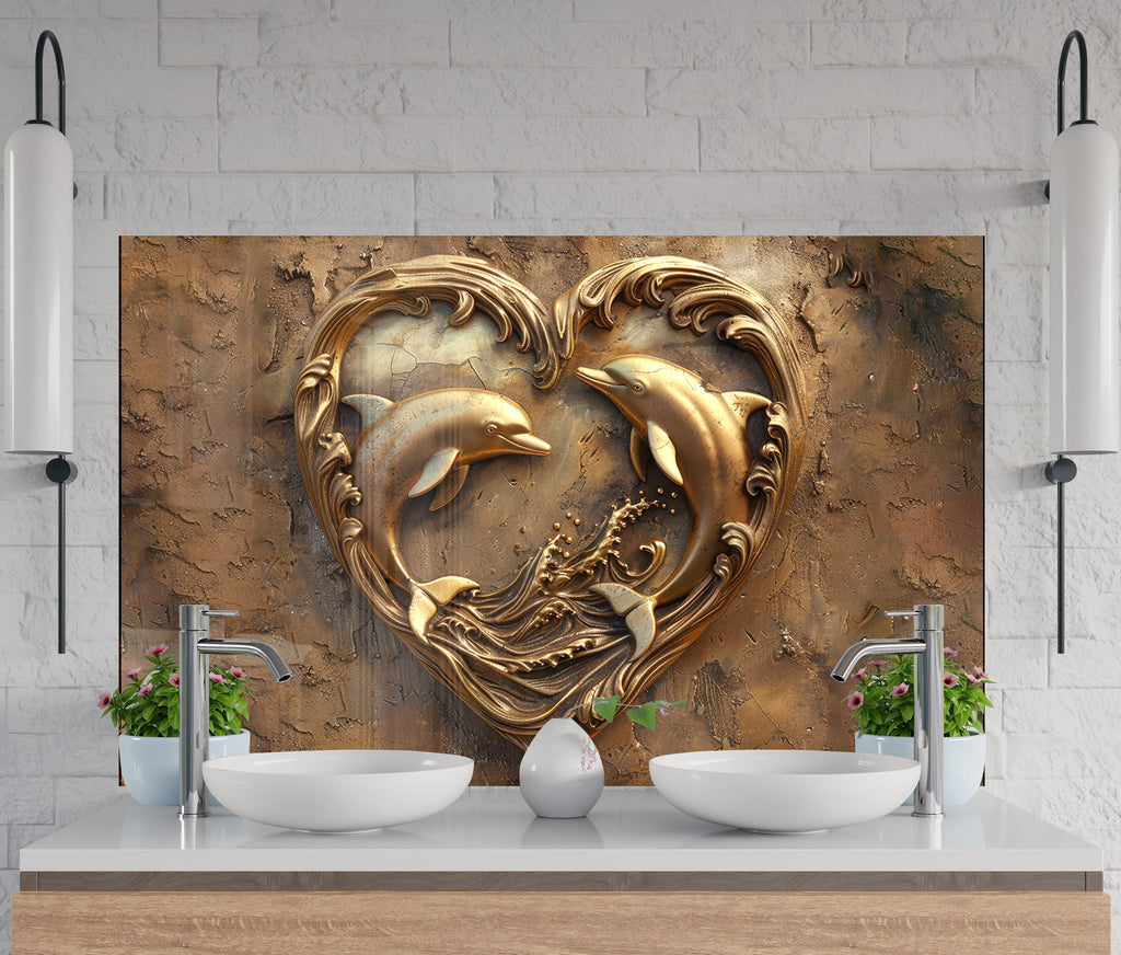 Eternal Love Dolphins – Glass Kitchen Backsplash-BacksplashArtworks