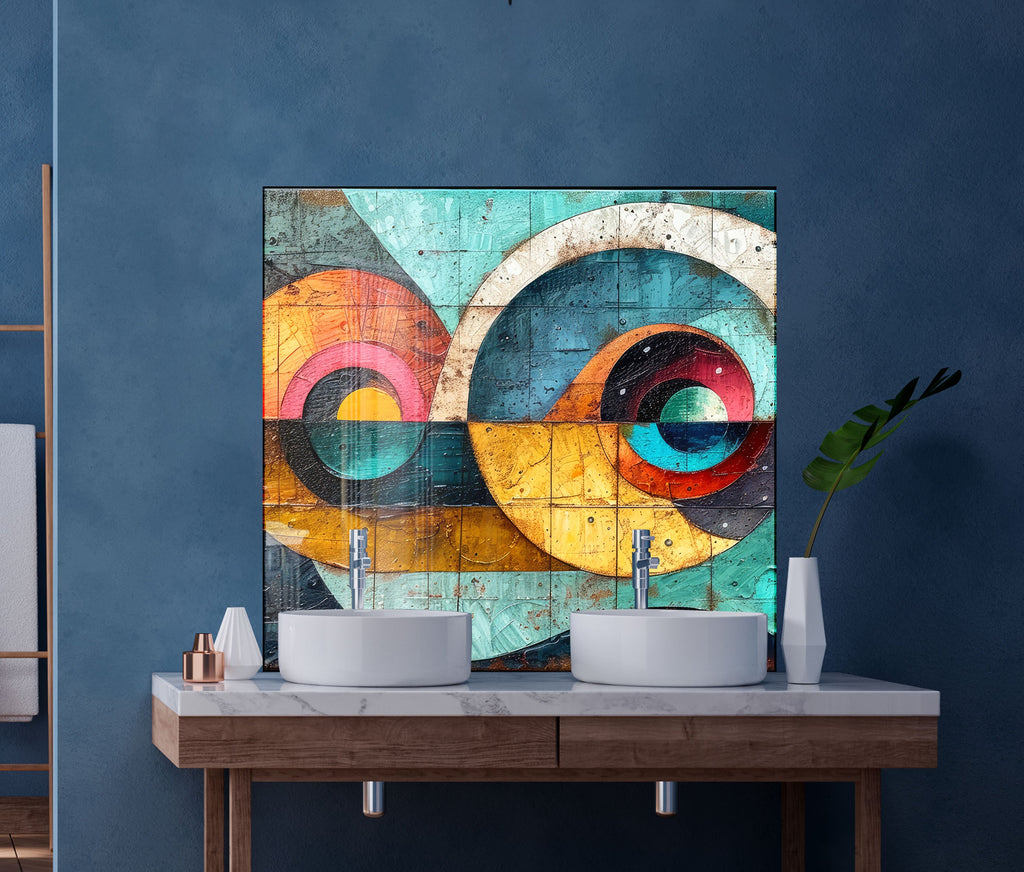 Mosaic Tempered Glass Kitchen Backsplash with Abstract Art Design-BacksplashArtworks