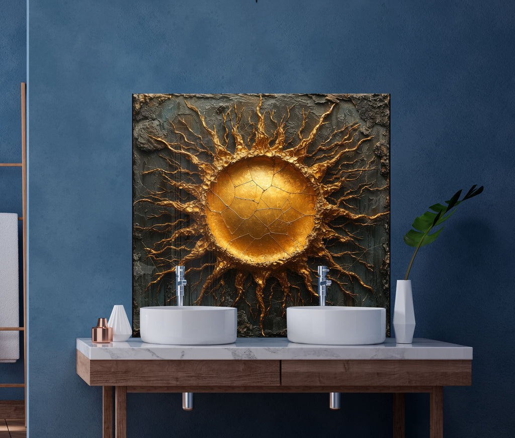 Golden Sunburst - Glass Kitchen Backsplash-BacksplashArtworks