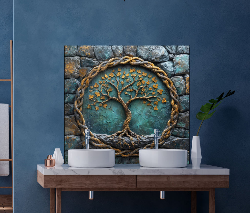 Ancient Wisdom Tree - Glass Kitchen Backsplash-BacksplashArtworks
