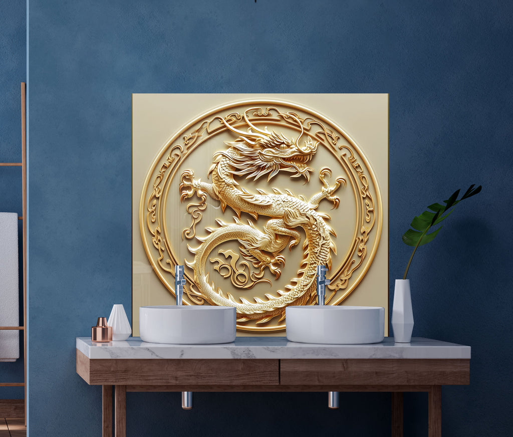 Golden Dragon - Glass Kitchen Backsplash-BacksplashArtworks