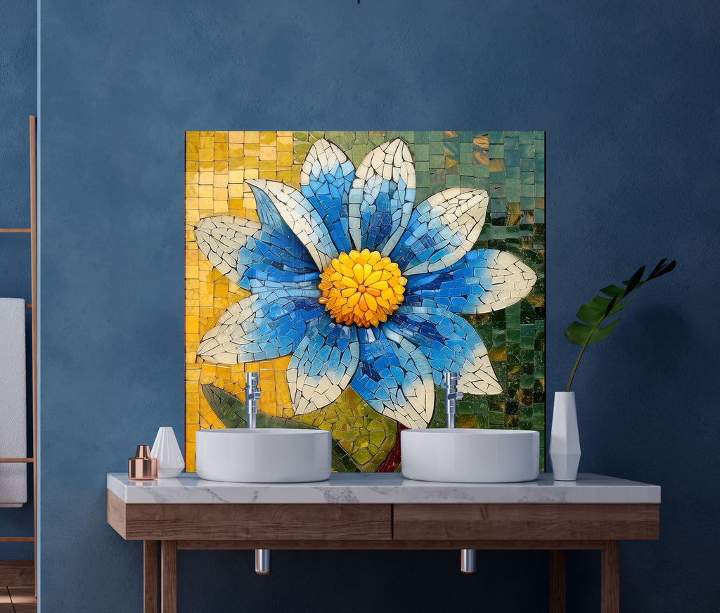 Mosaic Blue Blossom - Glass Kitchen Backsplash-BacksplashArtworks