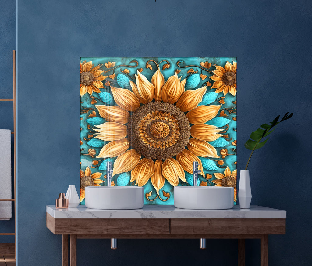 Rustic Sunflower Charm - Glass Kitchen Backsplash-BacksplashArtworks
