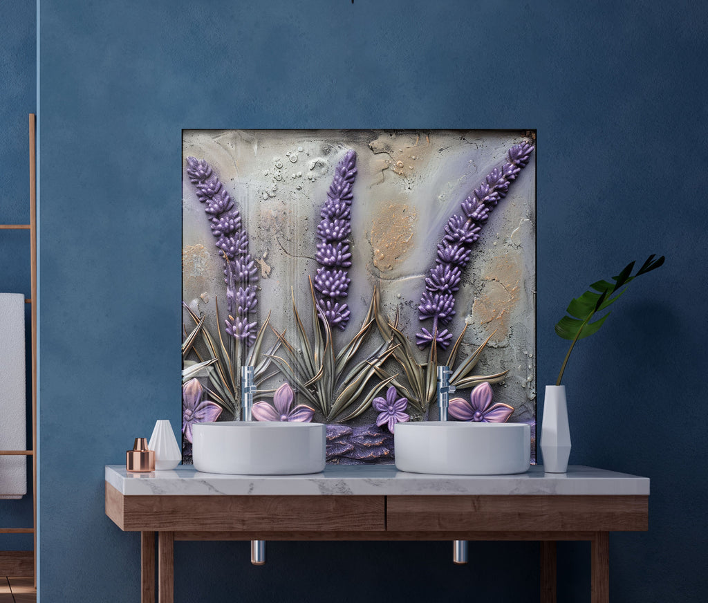 Rustic Lavender Garden - Glass Kitchen Backsplash-BacksplashArtworks