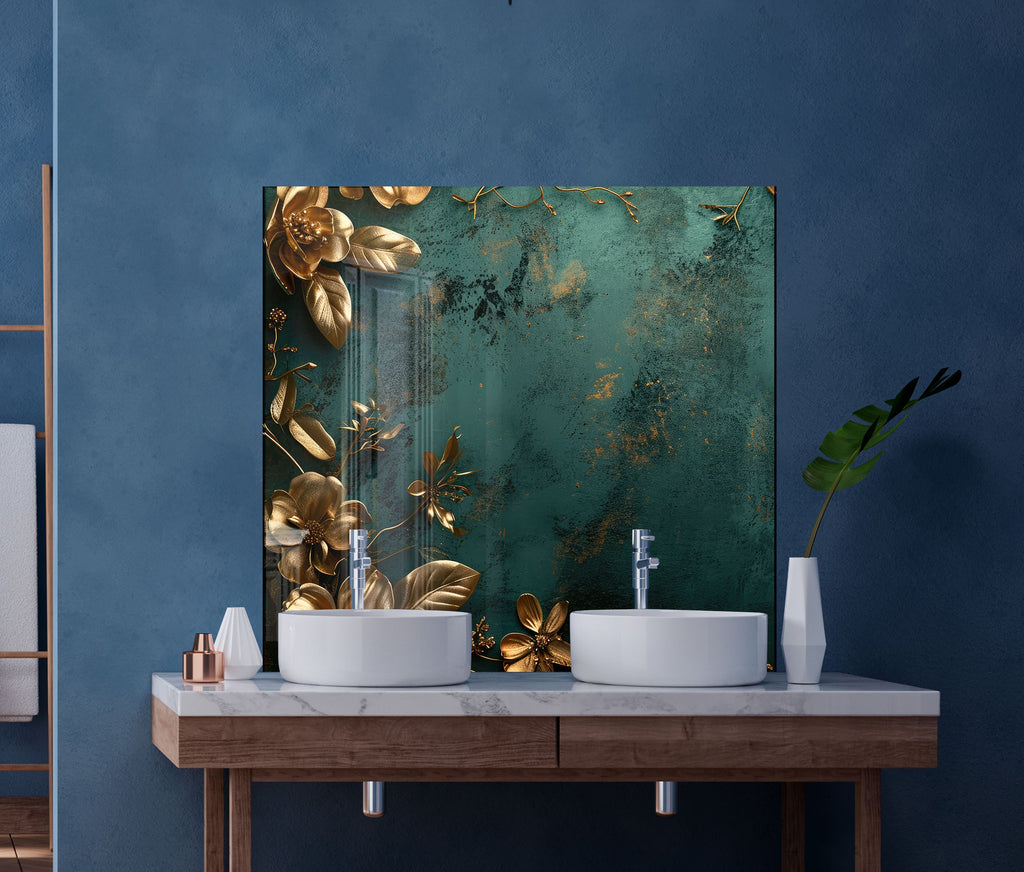 Emerald Elegance - Glass Kitchen Backsplash-BacksplashArtworks