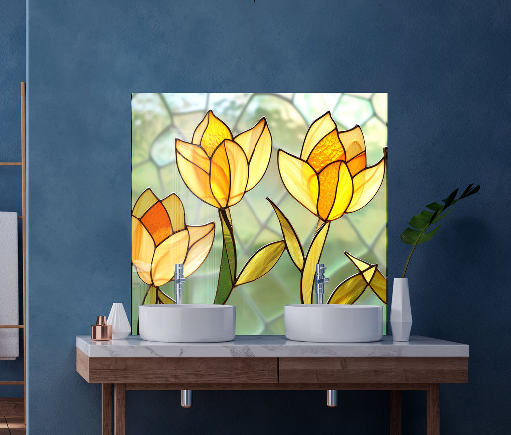 Stained Glass Tulip Art - Glass Kitchen Backsplash-BacksplashArtworks