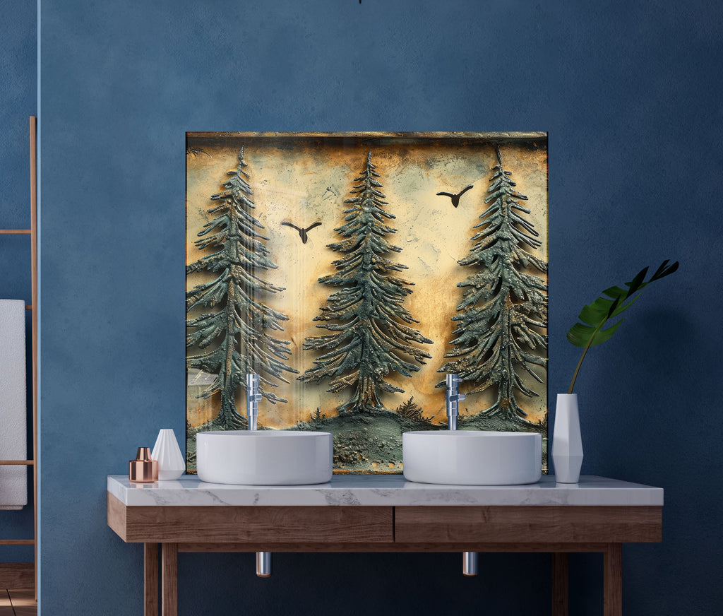 Rustic Forest Trees Wall Art - Tempered Glass Kitchen Backsplash-BacksplashArtworks
