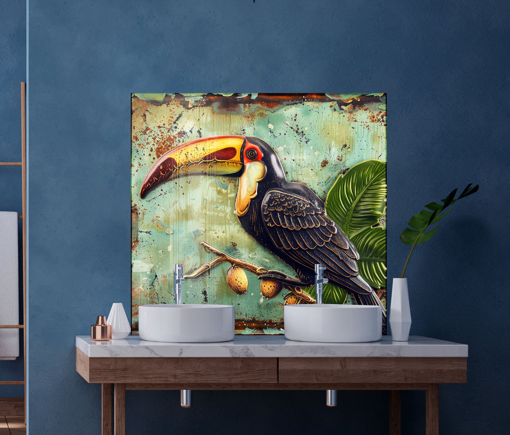 Tropical Toucan – Glass Kitchen Backsplash-BacksplashArtworks
