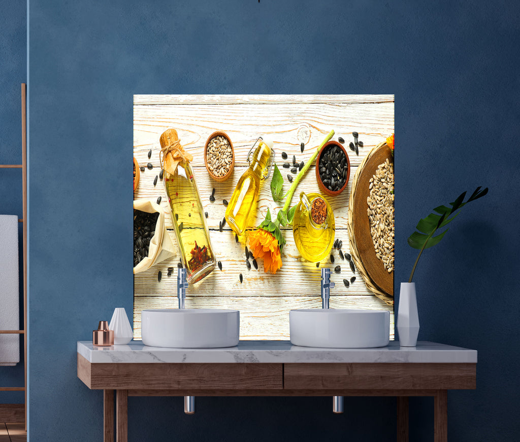 Sunflower Oil Harvest – Glass Kitchen Backsplash-BacksplashArtworks