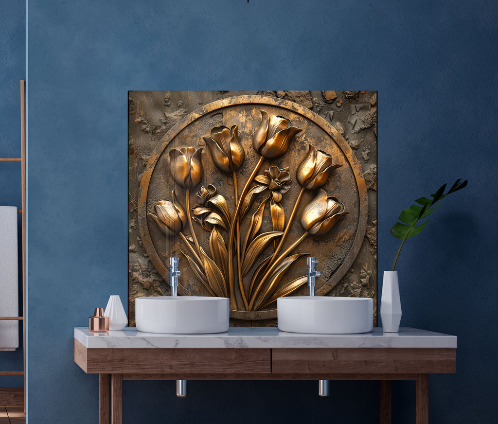 Golden Tulip Emblem - Glass Kitchen Backsplash-BacksplashArtworks