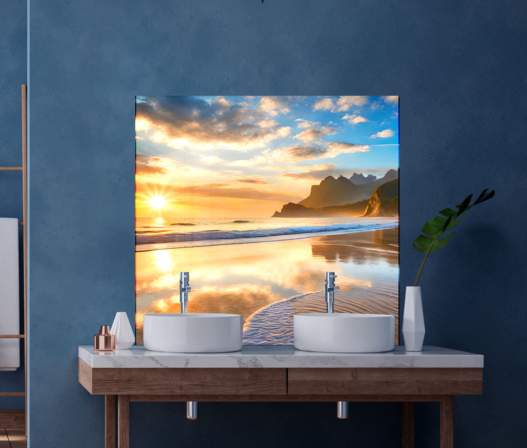 Majestic Mountain Beach Sunset Wall Art – Tempered Glass Kitchen Backsplash-BacksplashArtworks