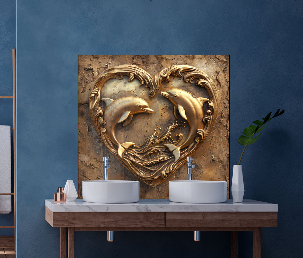 Eternal Love Dolphins – Glass Kitchen Backsplash-BacksplashArtworks