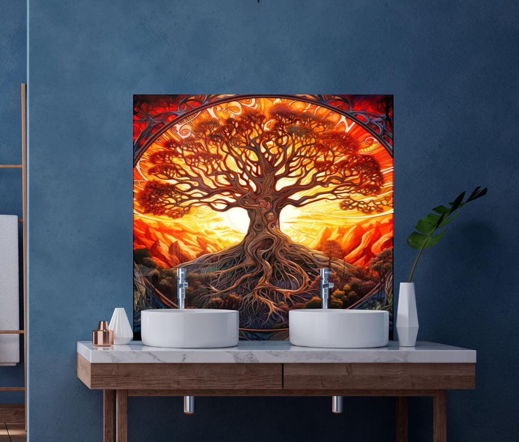Tree of Life - Vibrant Glass Kitchen Backsplash-BacksplashArtworks