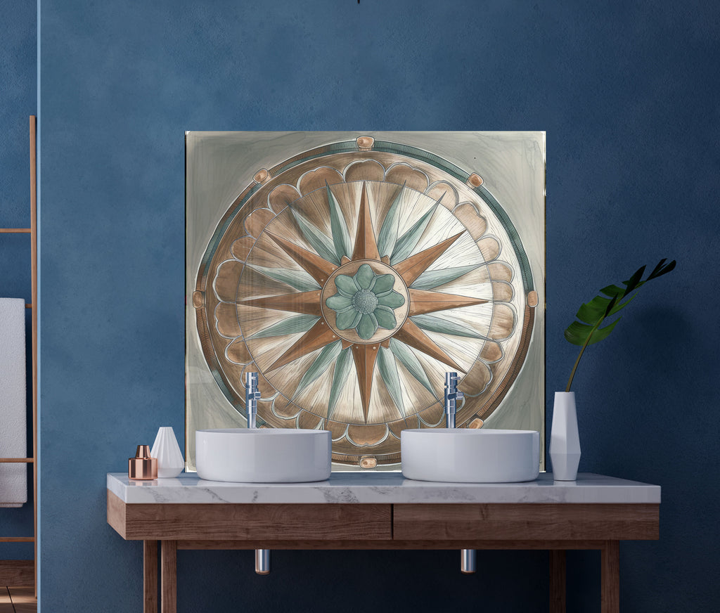 Grey Compass - Glass Kitchen Backsplash-BacksplashArtworks