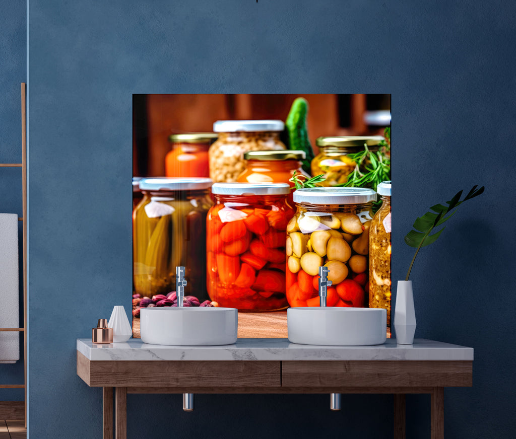 Rustic Pickled Pantry – Glass Kitchen Backsplash-BacksplashArtworks