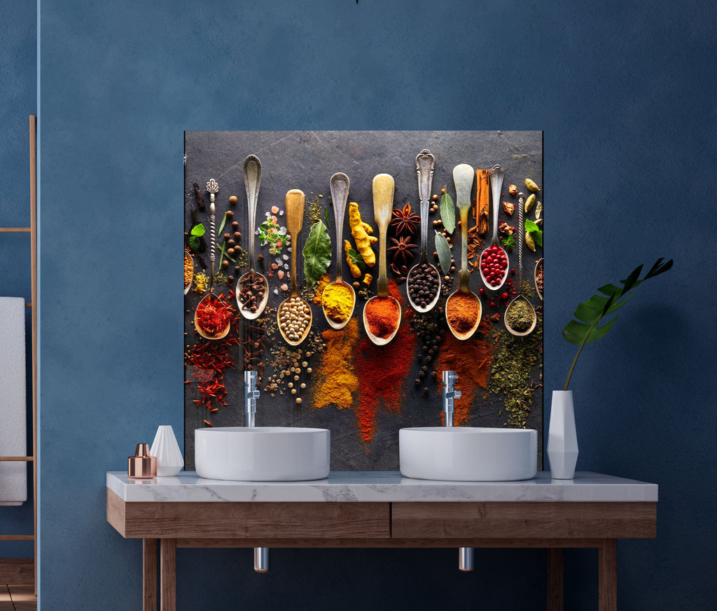 Vintage Spice Elegance - Tempered Glass Kitchen Backsplash-BacksplashArtworks