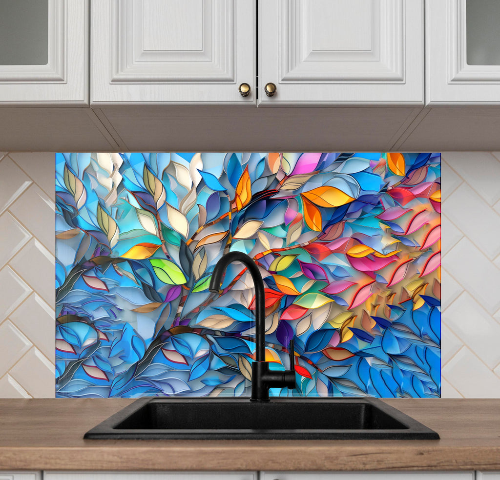 Vibrant Foliage Harmony - Glass Kitchen Backsplash-BacksplashArtworks