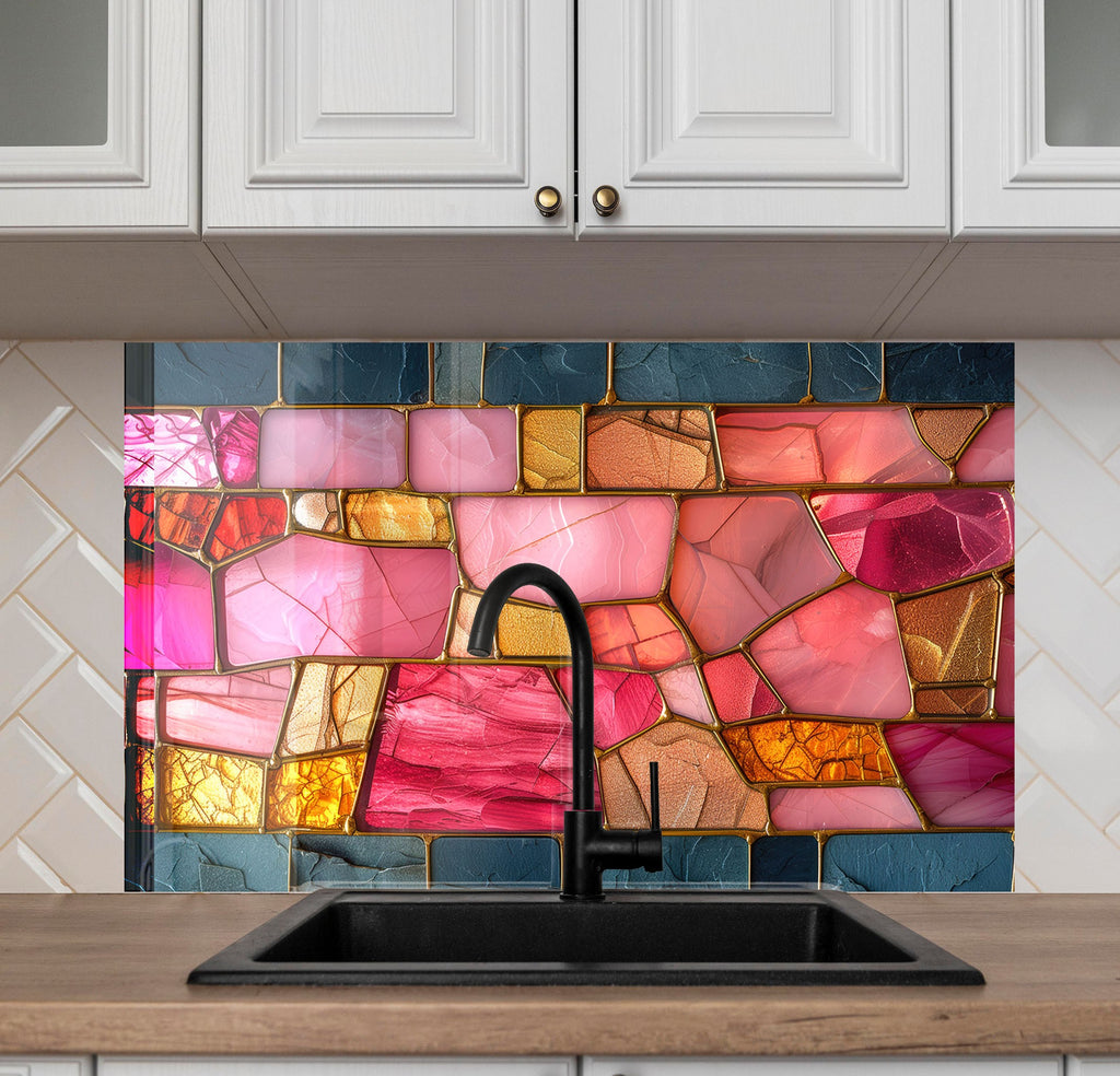 Rose Quartz - Glass Kitchen Backsplash-BacksplashArtworks