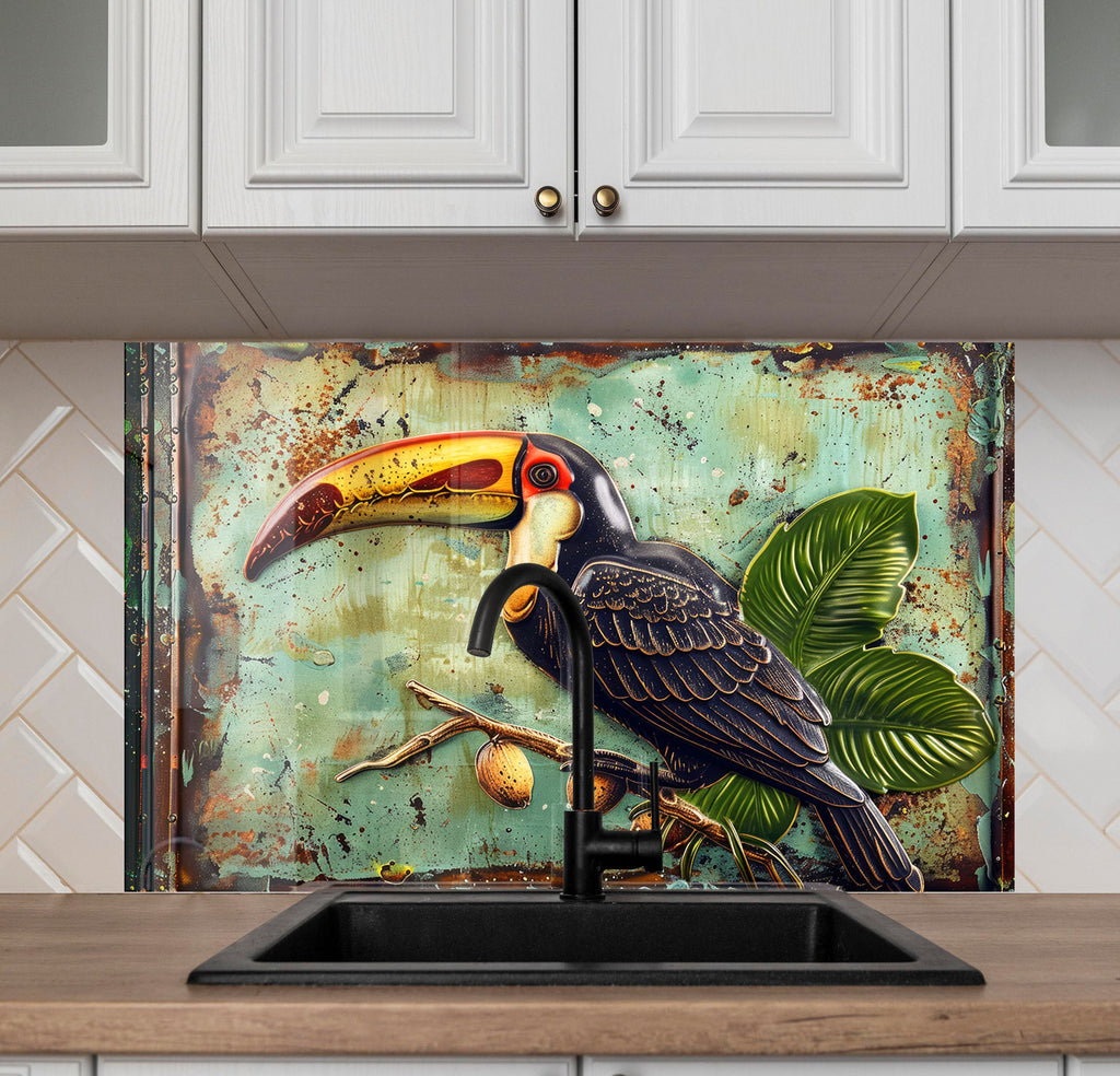 Tropical Toucan – Glass Kitchen Backsplash-BacksplashArtworks