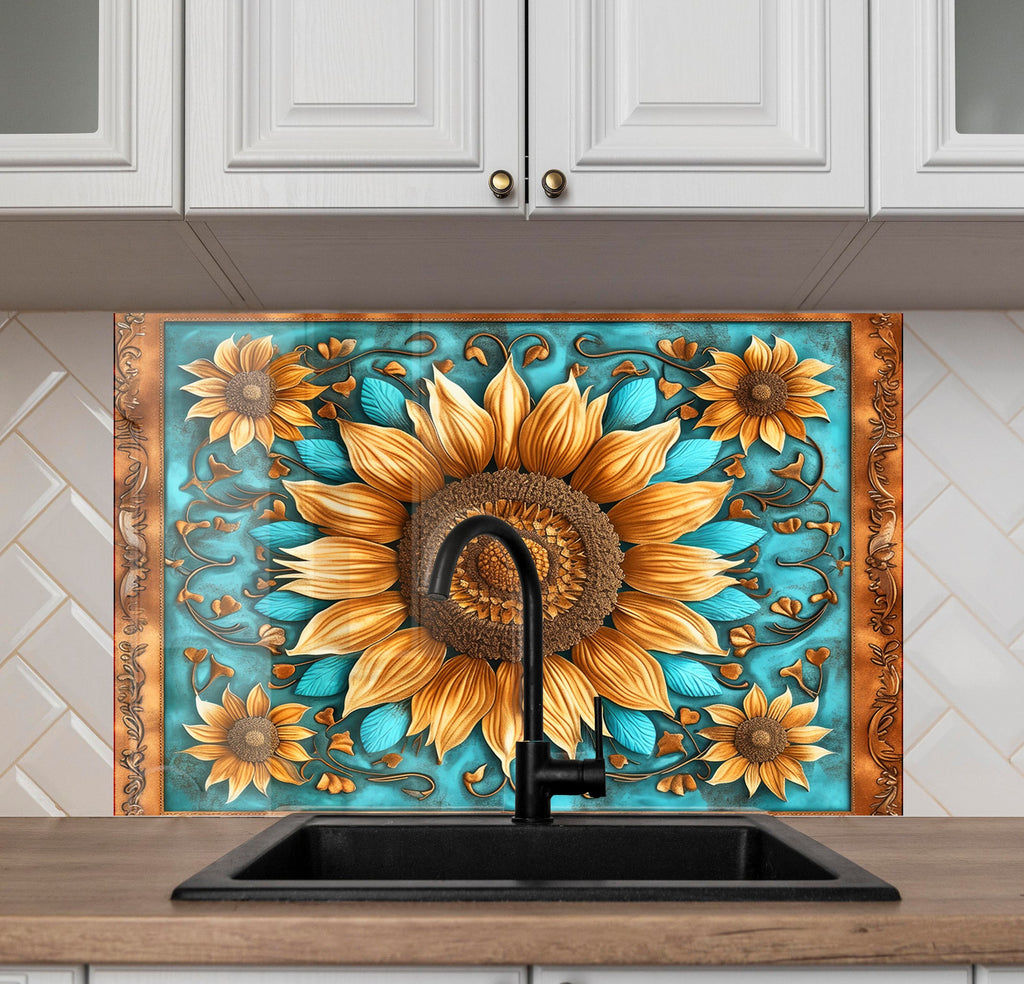 Rustic Sunflower Charm - Glass Kitchen Backsplash-BacksplashArtworks