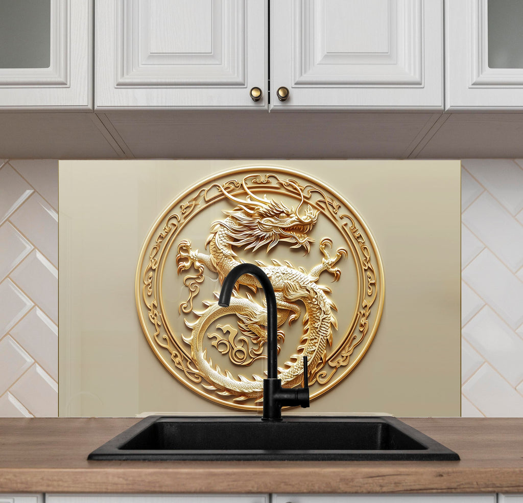 Golden Dragon - Glass Kitchen Backsplash-BacksplashArtworks