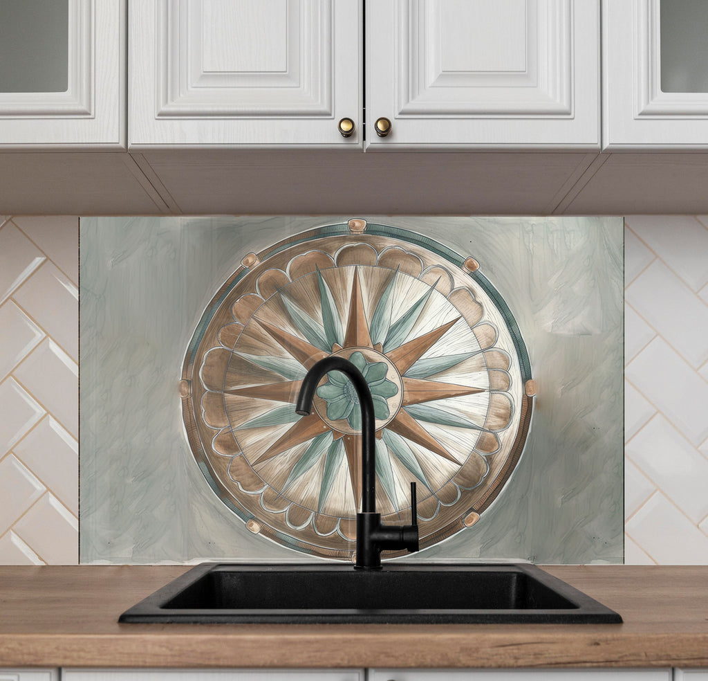 Grey Compass - Glass Kitchen Backsplash-BacksplashArtworks