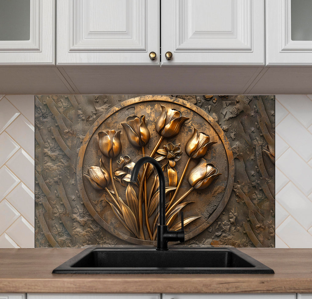 Golden Tulip Emblem - Glass Kitchen Backsplash-BacksplashArtworks