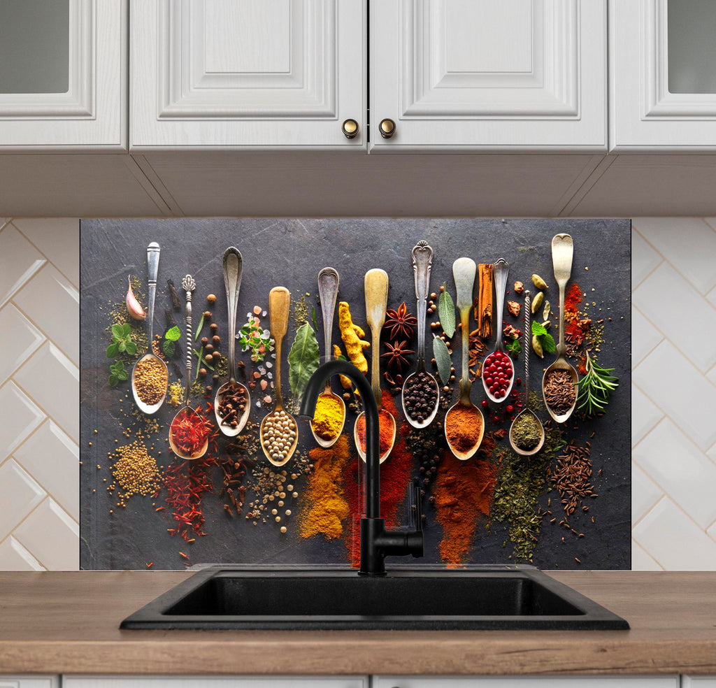 Vintage Spice Elegance - Tempered Glass Kitchen Backsplash-BacksplashArtworks